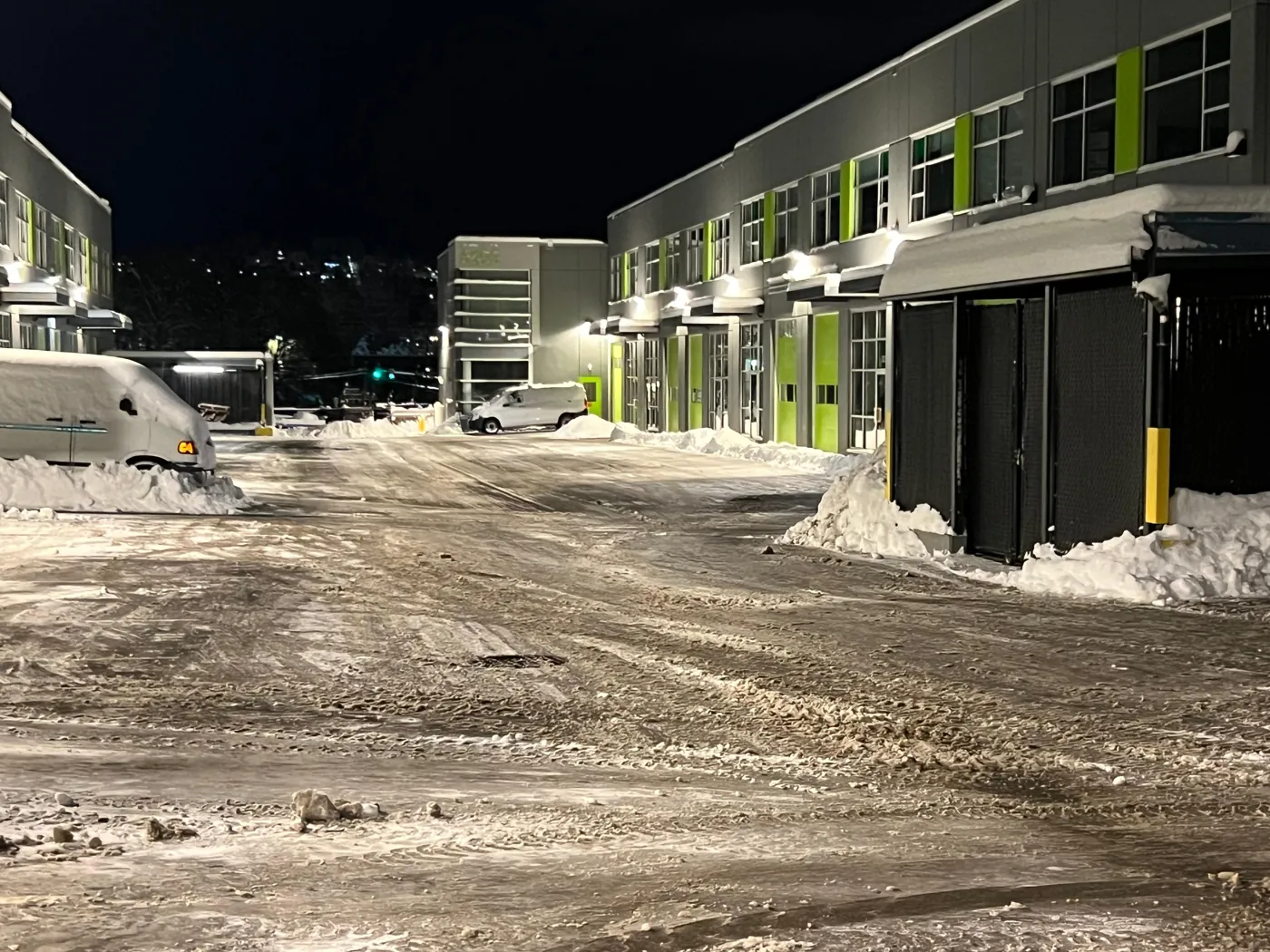 Industrial courtyard during winter service